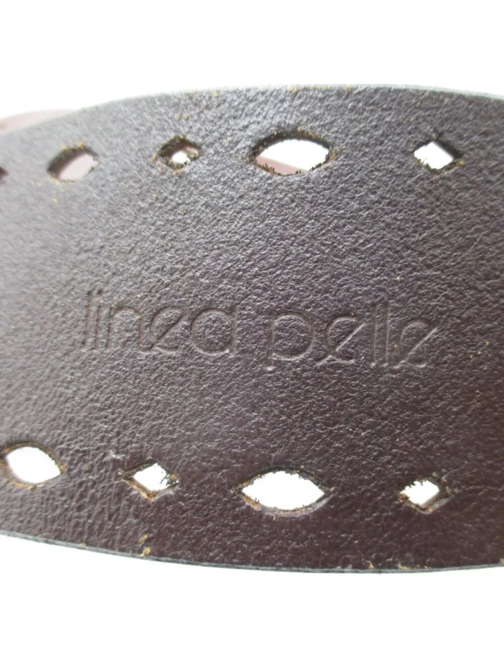 Linea Pelle Leather Belt With Brass Buckle & Cutout Design Brown Small Designer